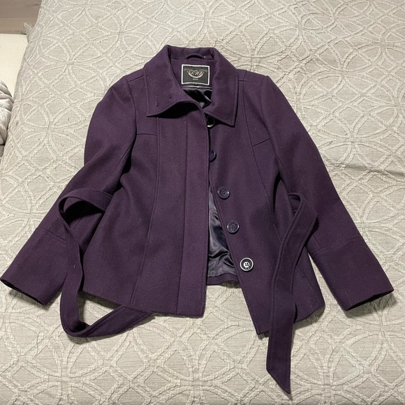 RW&CO Deep Purple Wool Blend Pea Coat with Belt ~ size Small - Picture 5 of 14